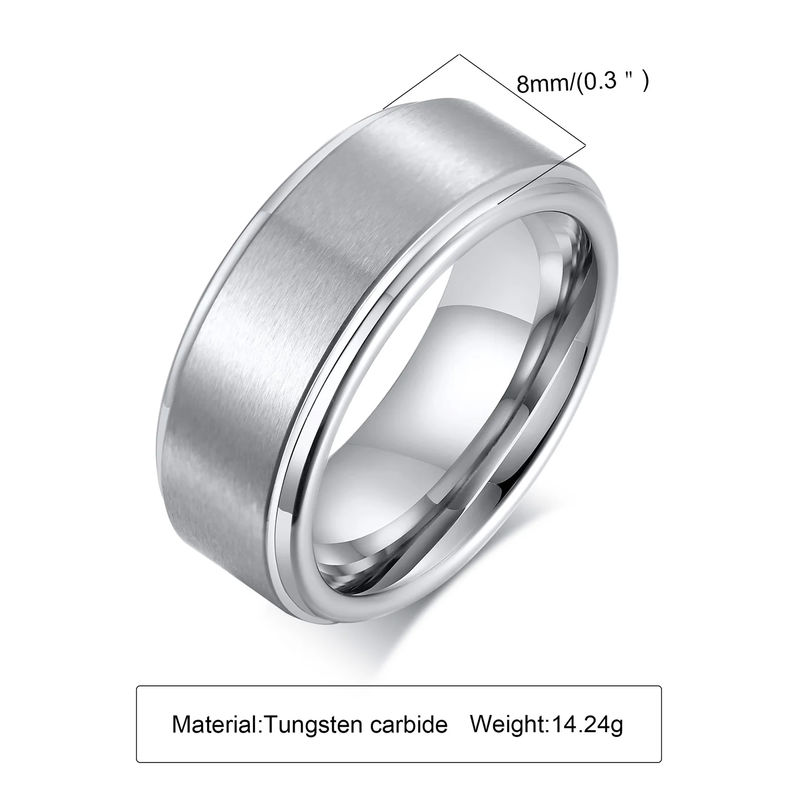 Bishilin Stainless Steel Ring Men Matte Round Width 8 Mm Wedding Rings Size 8 